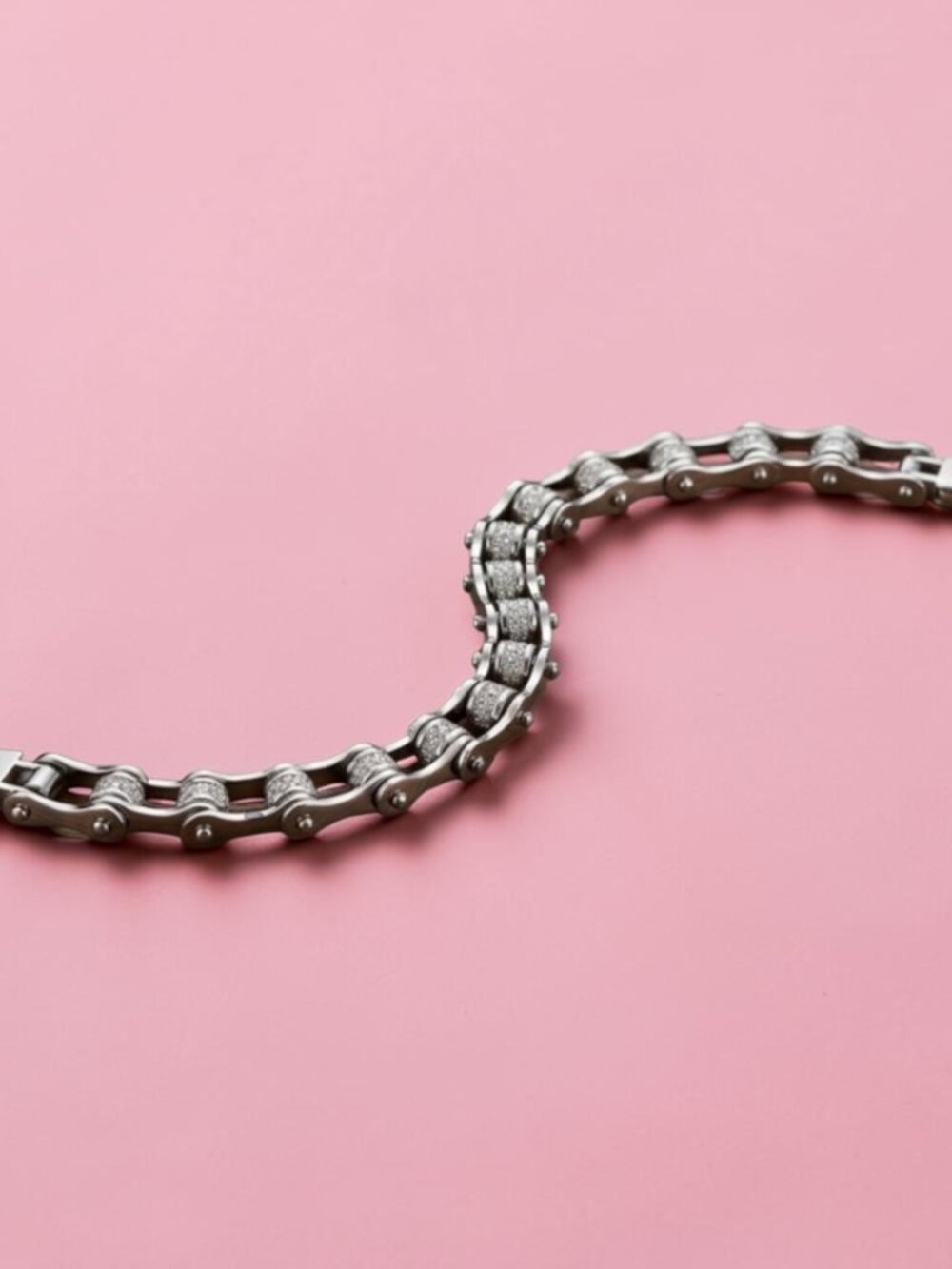 Bike Chain Style Bracelet Crystals Rollers 7-Inch Stainless Steel Industrial